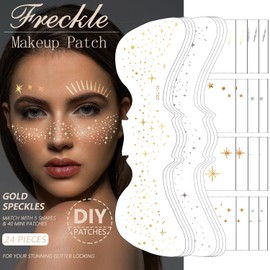 24 Sheet Gold & Silver Face Tattoo Makeup Patch Freckles Waterproof Christmas Temporary Tattoos Self Adhesive Fake Tattoos Cute Glitter Makeup Accessories for Women