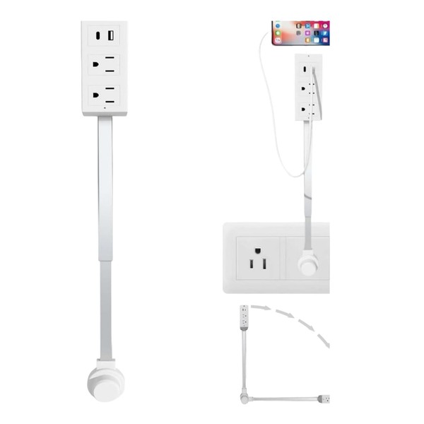 Generic Electrical Outlet Extender, USB-A,USB-C,and 2 AC Outlets,Access Hard-to-Reach Outlets,Use