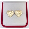 10K Yellow Gold Diamond Cut Nugget Heart Earrings Large
