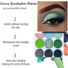 Green Eyeshadow Palette, Cyan Dark Green Eye Shadows Palette For Women Long Lasting Waterproof Shimmer Matte Eyeshadow Make-Up Palettes Highly Pigmented Blendable Cyan Forest Green Eyeshadow Pallet
