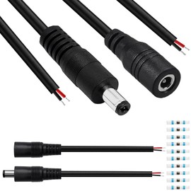 Xiatiaosann DC Power Cable 5.5x2.5 16AWG Hollow Male Female DC5525 30cm Power Cable 1.5mm² Copper Wire Open End Guitar Pedal