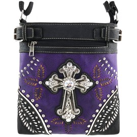 Zelris Fall Fern Leaf Western Cross Women Conceal Carry Crossbody Messenger (Purple)