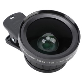Universal 2 in 1 Cell Phone Camera Lens Kit, 12.5X Macro Lens Fisheye Lens, 0.45X Wide Angle Universal Clip Lens Kit, Optical Glass Lens, for Street Photography Landscape Selfies