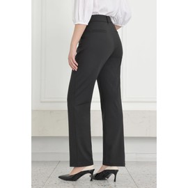 Dress Pants for Womens Work Business Pants Tummy Control Office Straight Leg Professional Trousers High Waisted Ladies Slacks Black Short 27" Inseam S