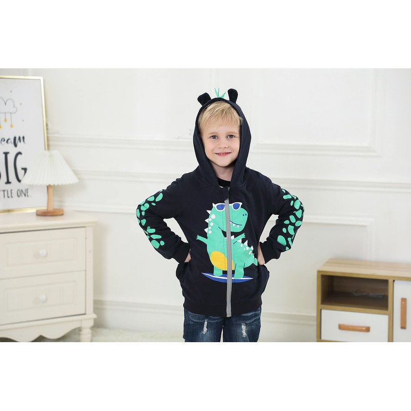 MIXIDON Children's hooded boys' pullover dinosaur zip sweatshirt headpiece jacket