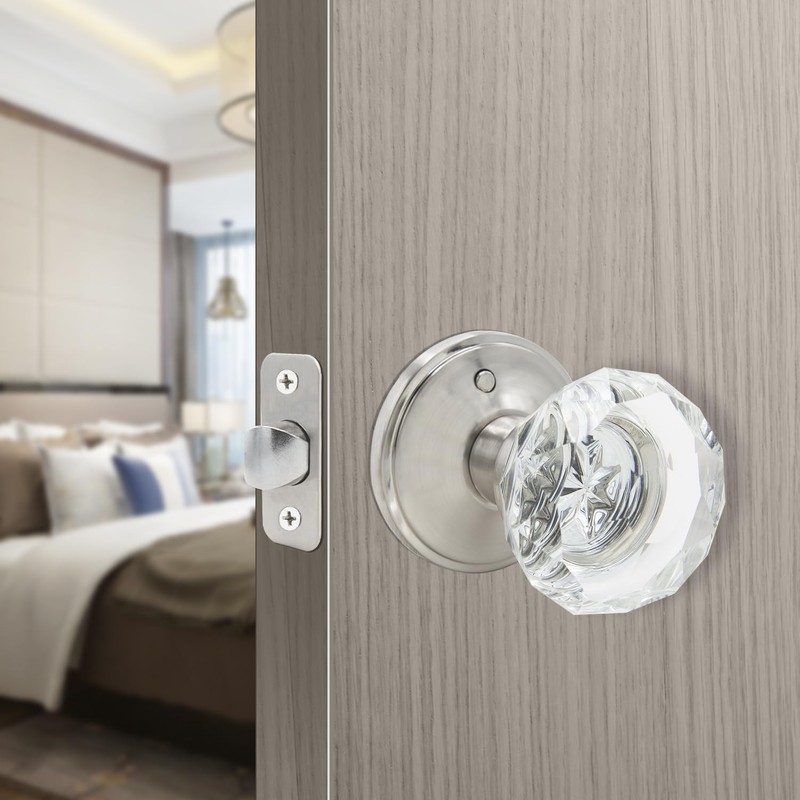 Solidware Glass Crystal Door Knob, Modern Design Door Lockset, Satin