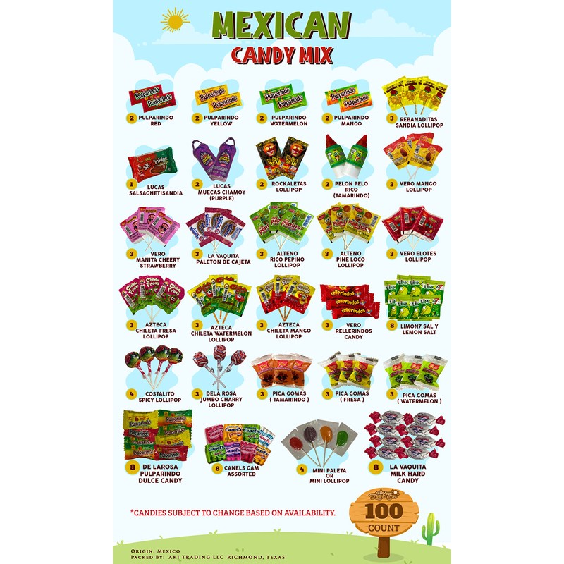Mexican Candy Mix Bag Family Pack (100 Count) Sweet, Sour