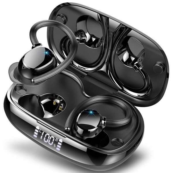 WUYI Ecouteur Bluetooth 5.3 sans Fil Sport, Hi-FI Stéréo Oreillette Bluetooth avec 2 HD Mic, Basses Profondes, Écran LED, USB-C Charge Rapide, Écouteurs Étanches IPX7 pour Le Sport