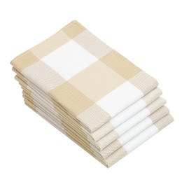 ZOLLNER Set of 5 Tea Towels with Checked Pattern, Approx. 50 x 70 cm, Beige / White Checked
