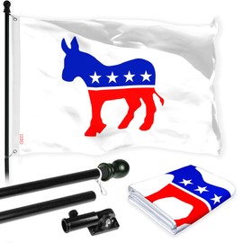G128 Combo Pack: 6 Ft Aluminum Spinning Flagpole (Black) & Democratic Party Flag 3x5 Ft, LiteWeave Pro Series Printed 150D Polyester | Pole with Flag Included
