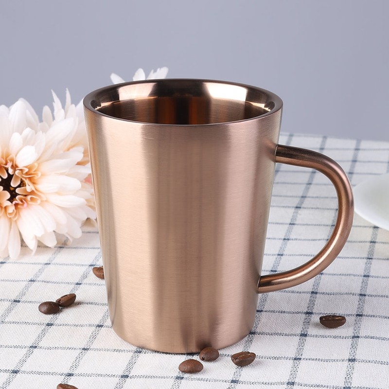 350ml Double Layer Stainless Steel Drinking Cup with Handle for