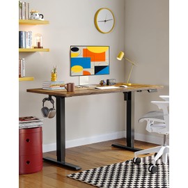 ErGear Electric Standing Desk, 55 x 28 inch Height Adjustable Sit Stand Up Desk, Computer Home Office Desk with 4 Memory Height Buttons, Two Pieces Desktop, Vintage Brown, EGESD110V