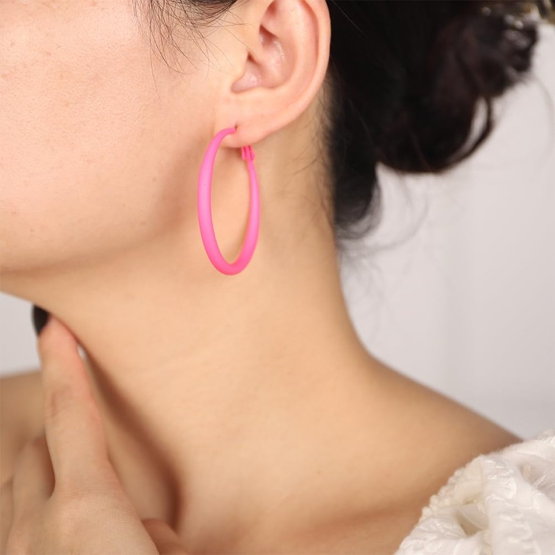 Kercisbeauty Pink Chunky Post Hoop Earrings Neon Colored Y2k Cute
