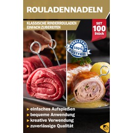 Menz Roulade Needles - Stainless Steel Roulade Needles Set of 100 10 cm Long Roulade Skewers with Grip Eye and Sharp Tip as Alternative to Roulade Clips
