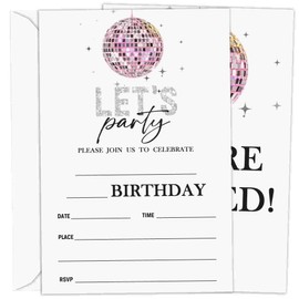 Geuro TS Disco Party Birthday Invitation With Envelopes for girl kid, Sweet pink Dance Party, 20set