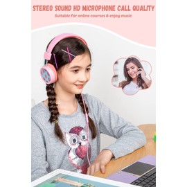 New bee New bee Kids Headphones Wired for School with Microphone KH20 HD Stereo Safe Volume Limited 85dB/94dB Foldable Lightweight for Girl/Mac/Android/Kindle/Tablet/Pad (Pink)