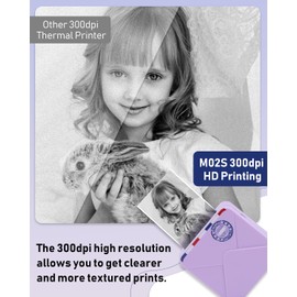 Phomemo M02S Mini Printer for Smartphone, 300 DPI Pocket Printer, Label Printer with 6 Paper Rolls, Compatible with 15, 25, 53 mm Paper, Ideal for Study, Scrapbooking, Photos, Gifts (Purple)
