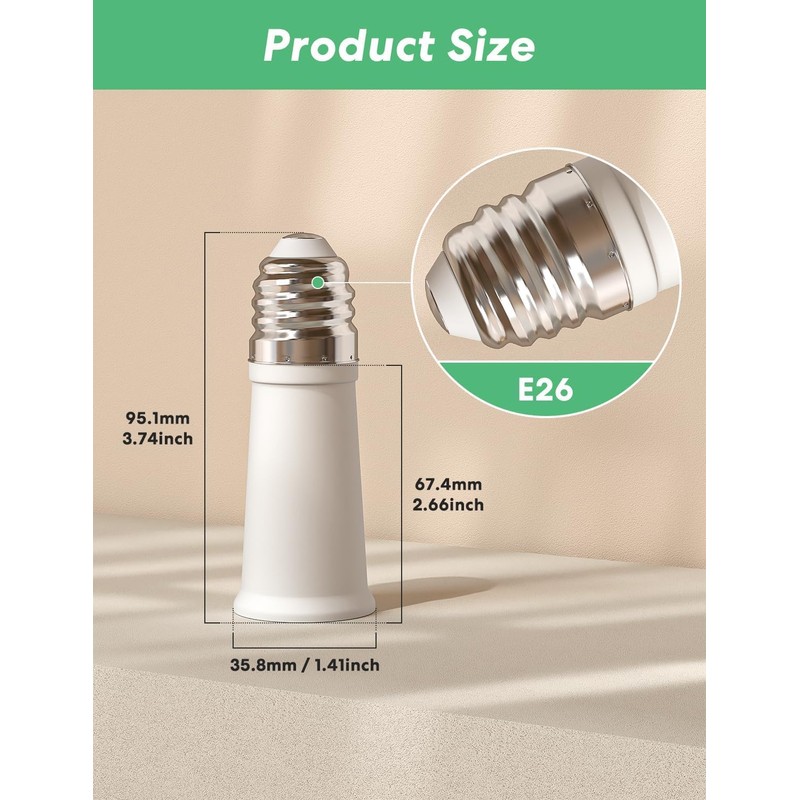 E26 Socket Extender, Standard Medium Base Light Socket Extender for