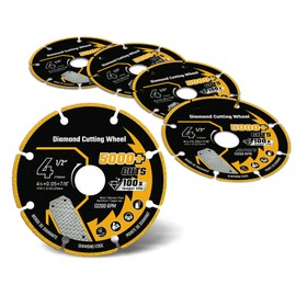 Revvstark 5 Pack 4 1/2 in Cut Off Wheel Diamond Cutting Wheel 4 1/2 Inch with 7/8" Arbor, Carbide Cutting Wheel, Angle Grinder Cutting Disc for Metal with 5000+ Cuts on Rebar, Steel, Iron and INOX
