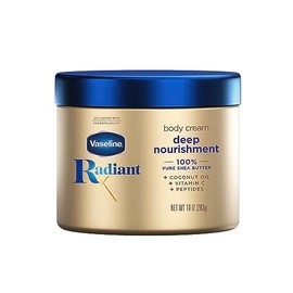 Vaseline Radiant X Deep Nutrition Crema corporal 100 pura manteca de karit, aceite de coco, vitamina C y pptidos, 10 onzas                            