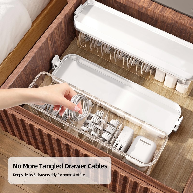 MSHOMELY 2 Pack Cable Organizer Box with Lid, Charge Cord