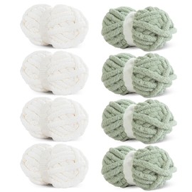 HOMBYS 8 Pack Assorted Chunky Yarn for Crocheting,Super Bulky Large Soft Fluffy Yarn,Plush Fuzzy Yarn,Thick Chenille Yarn for Hand Knitting/Arm Knitting,4 White & 4 Sage Green(27yds,8 oz Each Skein)