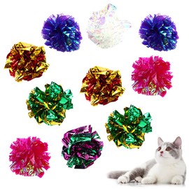 EUBUY Cat 10 Pack Crinkle Balls; Colorful, Interactive Cat Toys for Indoor Cats, Chew Chase and Keep Fit