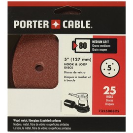 PORTER-CABLE 735500825 5-Inch 80 Grit Five-Hole Hook & Loop Sanding Discs (25-Pack)