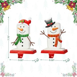 Glitzhome Christmas Stocking Holder, Set of 2 Metal Snowman Hanger Hooks for Fireplace Counter Window Xmas Holiday Decoration