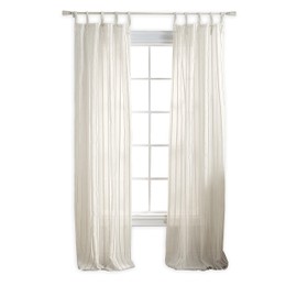 MARTHA STEWART Laguna Stripe Semi-Sheer Tie Tab Window Curtain Panel Pair, 84, Mocha