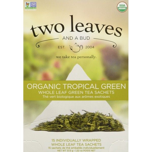 TWO LEAVES AND A BUD Organic Tropical Green Tea 15 Bag, 0.02 Pound