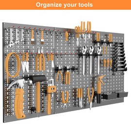 WALMANN Metal Pegboard Wall Tool Organizer Board with Pegboard Hooks, 24x48in Tools Organizer Pegboard for Garage, Workbench, Peg Boards, Tool Organizer Board with Hooks(Black)