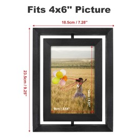 Egofine 2 Pack 4x6 Rotating Floating Picture Frames,Double-Sided Display with HD Glass Front Wooden Distressed Frame for Vertical or Horizontal Tabletop Display, Black