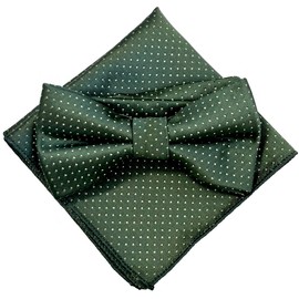 [Bow Tie Specialty Store nanairo] green x Small Dots Bow Tie & Pocket Square Set of 2 Men's One Touch Formal Casual