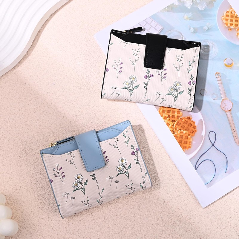 Denovin Wallet Women, Bifold Compact Small Women's Wallets, Floral Ladies