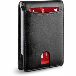 Leather Wallet Card Holder, Business Credit Card Holders for Men, RFID Blocking Pocket Wallets Slim (Black)