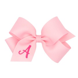 Wee Ones Girls' Initial It Monogram Hair Bows on a WeeStay No Slip Hair Clip, For All Ages and Hair Types, Light Pink Bow, Medium Size, Letter J