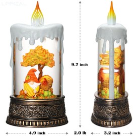 Fall Snow Globe Lantern,Snow Globe Candle Glittering,Lighted Fall Lantern Snow Globe with Gnome and Turkey, Fall Harvest Day Decorations Snowing Globe with Timer for Autumn Thanksgiving Festival Décor