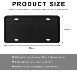 ZNDAW Silicone License Plate Frame, Rust-Proof Rattle-Proof Front Back License Plate Cover with Drainage Holes, Weather-Proof Car Plate Bracket Holder with Mounting Accessories (Black)