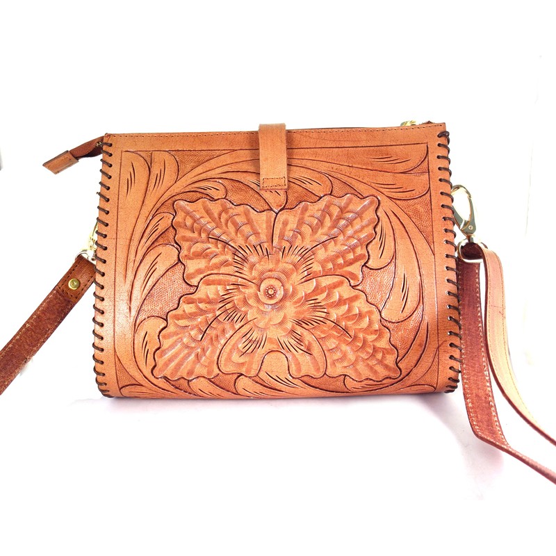 Hantooled - Bolso bandolera de piel para mujer, color café,