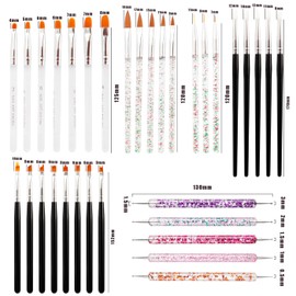 Treki 33 Pcs Nail Art Brushes Tools Set Professional Nail Art Design Brushes Double Ended Dotting Nail Pen for Nailing Designing, Painting, Detailing + 1Pack Mini Diamonds