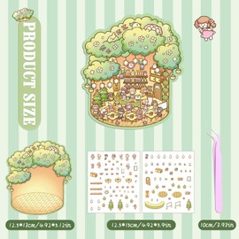 Scettar 10 Sets DIY 3D Sticker Scene, Fun DIY Sticker Therapy Store, Cute Cartoon Scene Stickers, 3D Sticker Scene for Adults and Kids for Relief Stress Pass The Time (with 2 Tweezers