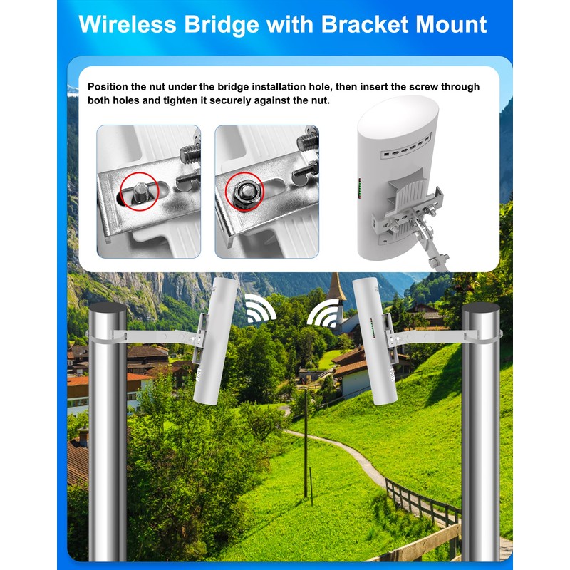 5.8G Wireless Bridge with Pole/Wall Mount Bracket - Extend Starlink