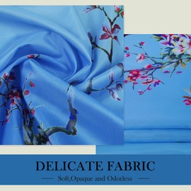 LIVETTY Ombre Blue Bird Extra Long Shower Curtain 200cm × 200cm Drop Floral Butterfly Fabric Bathroom Curtain Mould Proof Spring Washable Shower Curtain With 12 Hooks