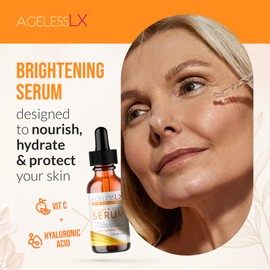 AgelessLX - Bright + Glow Face Serum - Vitamin C Serum For Face with Hyaluronic Acid - Brightening Serum for Dark Circles, Fine Lines and Wrinkles - 1 Fl OZ