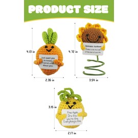 EzKnotify Funny Positive Crochet Potato Emotional Support Gag Gifts with Positive Card, Knitted Cute Dolls for Friends, Parties, Birthdays, Christmas(Radish Sunflower Pineappl)