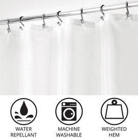 iDesign Solid Polyester Stall Shower Curtain - 12 Reinforced Buttonholes - 54" x 78" - Set of 2 - White