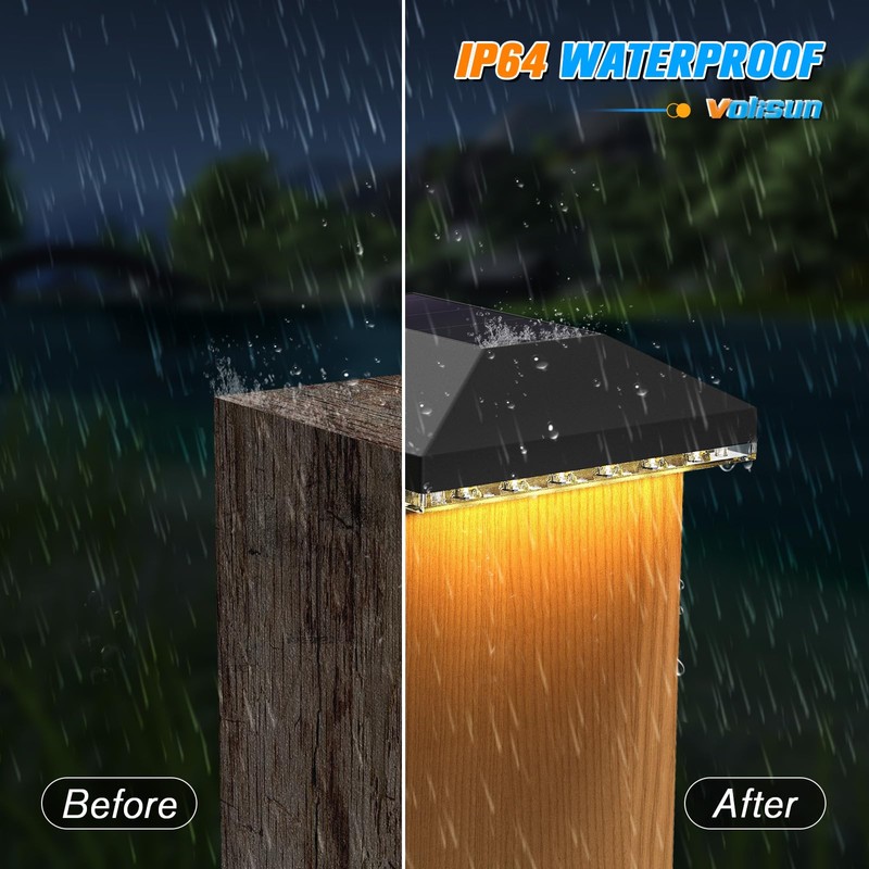VOLISUN 4x4 Solar Post Cap Light Outdoor Waterproof 12pack,Solar Fence