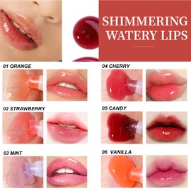 Prreal 6 Flavors Lip Plumper Set, Moisturizing Lip Gloss, Shimmering Watery Lip Oil, Hydrating Lip Gel, Color Change with Temperature Lip Glaze Liquid Lipstick, for Lip Care to Improve Dry Cracked Lip