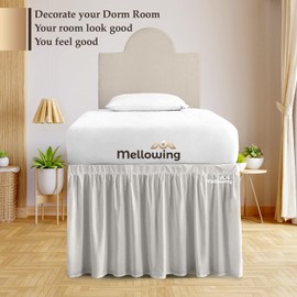 Dorm Room Bed Skirt - College Dorm Bed Skirt - Long Bed Skirt Dorm - Extra Long Dorm Room Bed Skirt - Elegant Design Brushed Microfiber - 1000 Series Bedskirts - Twin-XL - 40" Drop, Silver